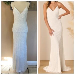 NWOT Lulus Cherished Vow White Beaded Backless Mermaid Maxi Dress